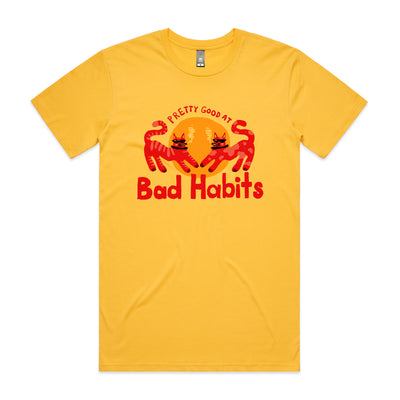 Bad Habits Tee by Lonely Kids Club. All clothing from our T-shirts to our shorts and hoodies are ethically made, and printed packed and shipped from Sydney.