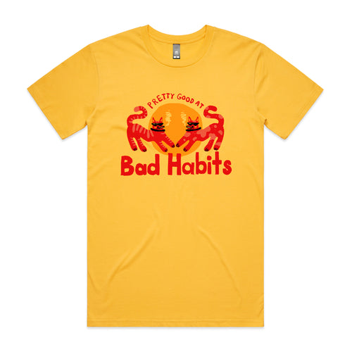 Bad Habits Tee by Lonely Kids Club. All clothing from our T-shirts to our shorts and hoodies are ethically made, and printed packed and shipped from Sydney.