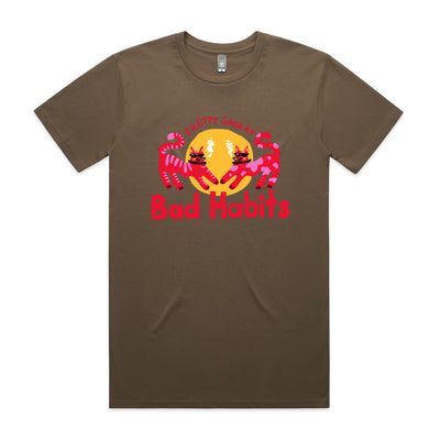 Bad Habits Tee by Lonely Kids Club. All clothing from our T-shirts to our shorts and hoodies are ethically made, and printed packed and shipped from Sydney.