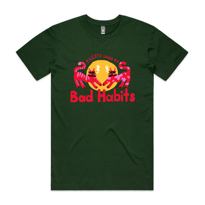 Bad Habits Tee by Lonely Kids Club. All clothing from our T-shirts to our shorts and hoodies are ethically made, and printed packed and shipped from Sydney.