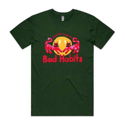 Bad Habits Tee by Lonely Kids Club. All clothing from our T-shirts to our shorts and hoodies are ethically made, and printed packed and shipped from Sydney.