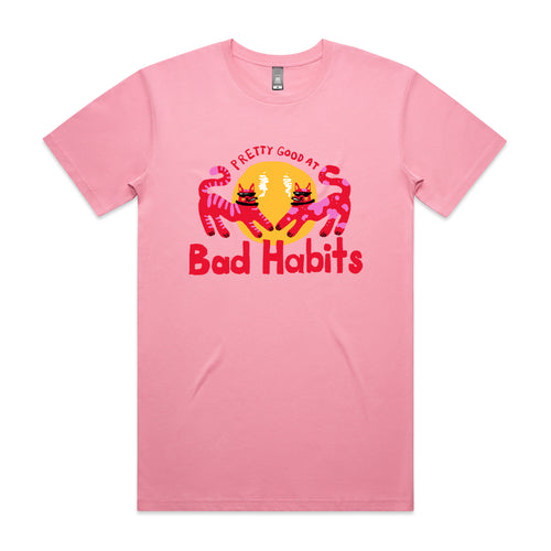 Bad Habits Tee by Lonely Kids Club. All clothing from our T-shirts to our shorts and hoodies are ethically made, and printed packed and shipped from Sydney.