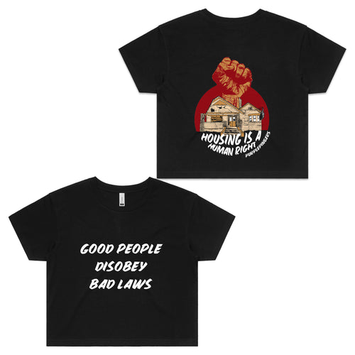 Good People Disobey Bad Laws Tee by Lonely Kids Club. All clothing from our T-shirts to our shorts and hoodies are ethically made, and printed packed and shipped from Sydney.