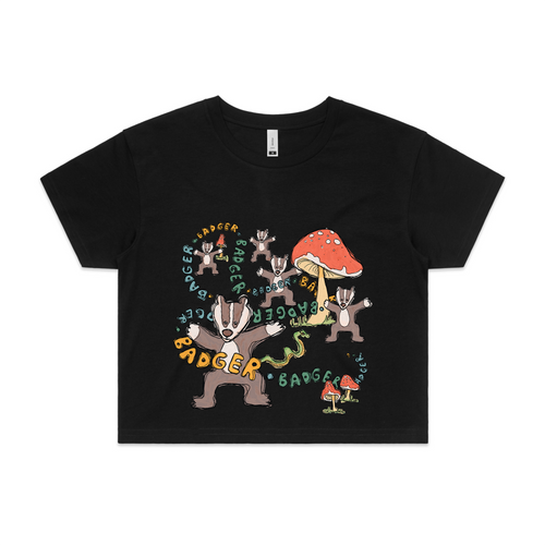 Badger Badger Badger Tee by Lonely Kids Club. All clothing from our T-shirts to our shorts and hoodies are ethically made, and printed packed and shipped from Sydney.