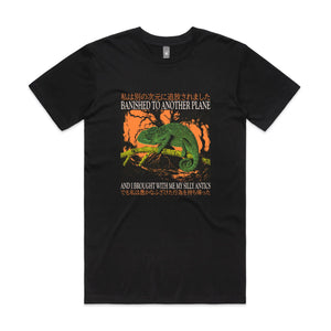 Banished To Another Plane Tee by Lonely Kids Club. All clothing from our T-shirts to our shorts and hoodies are ethically made, and printed packed and shipped from Sydney.