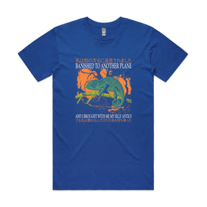 Banished To Another Plane Tee by Lonely Kids Club. All clothing from our T-shirts to our shorts and hoodies are ethically made, and printed packed and shipped from Sydney.