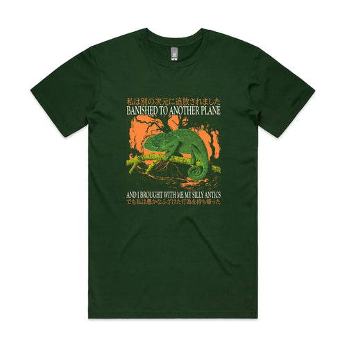 Banished To Another Plane Tee by Lonely Kids Club. All clothing from our T-shirts to our shorts and hoodies are ethically made, and printed packed and shipped from Sydney.