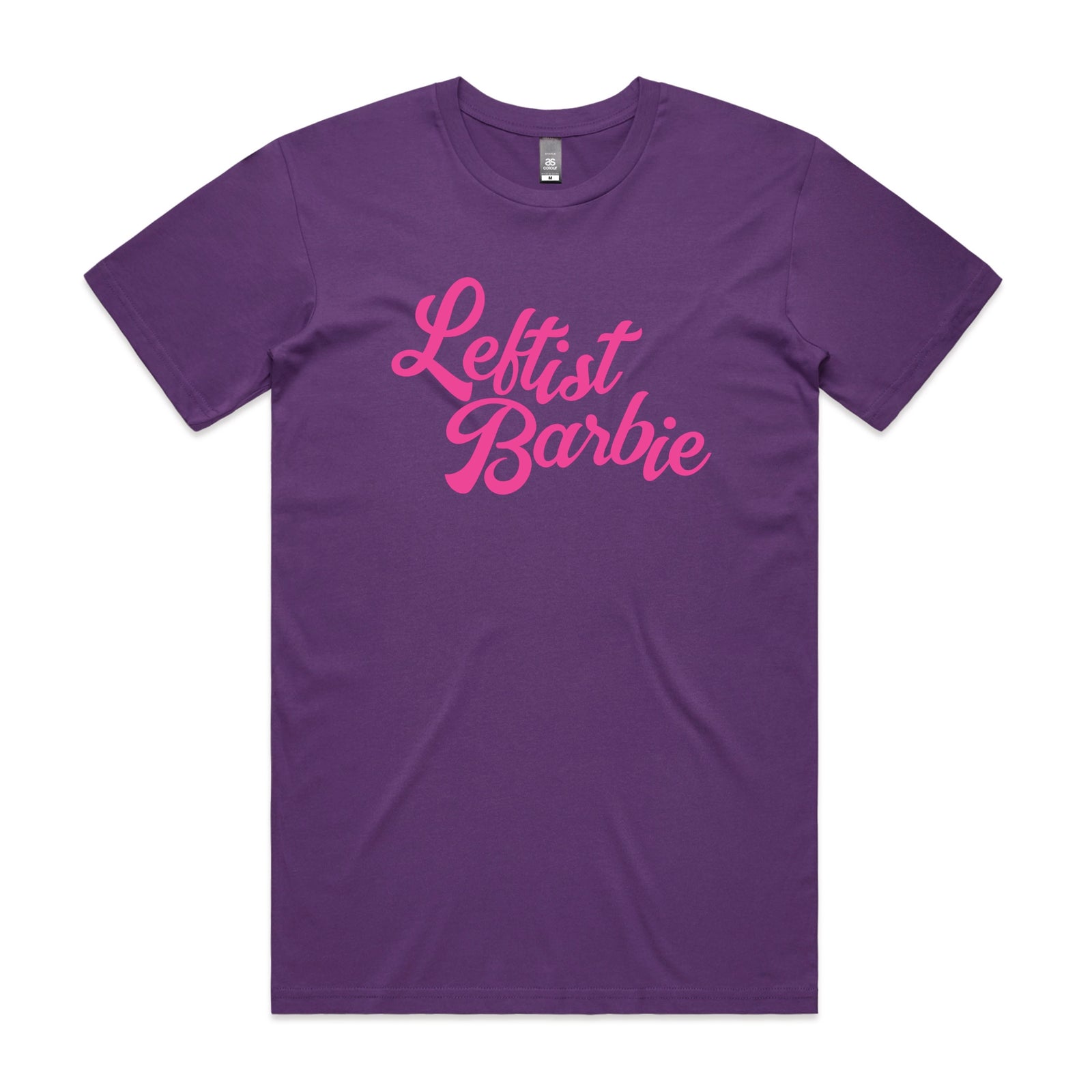 Purple unisex t-shirt with Leftist Barbie graphic by Lonely Kids Club