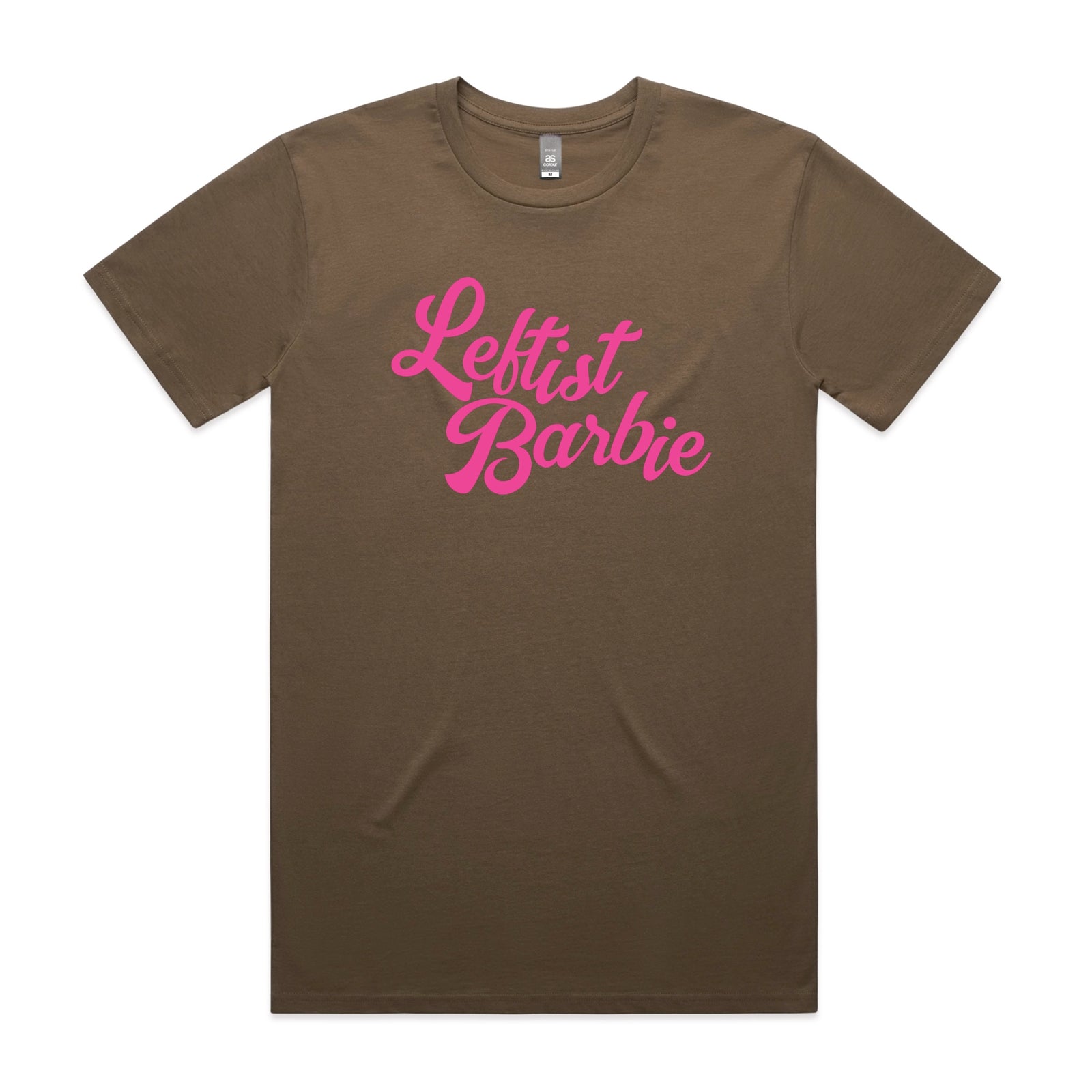 Walnut unisex t-shirt with Leftist Barbie graphic by Lonely Kids Club