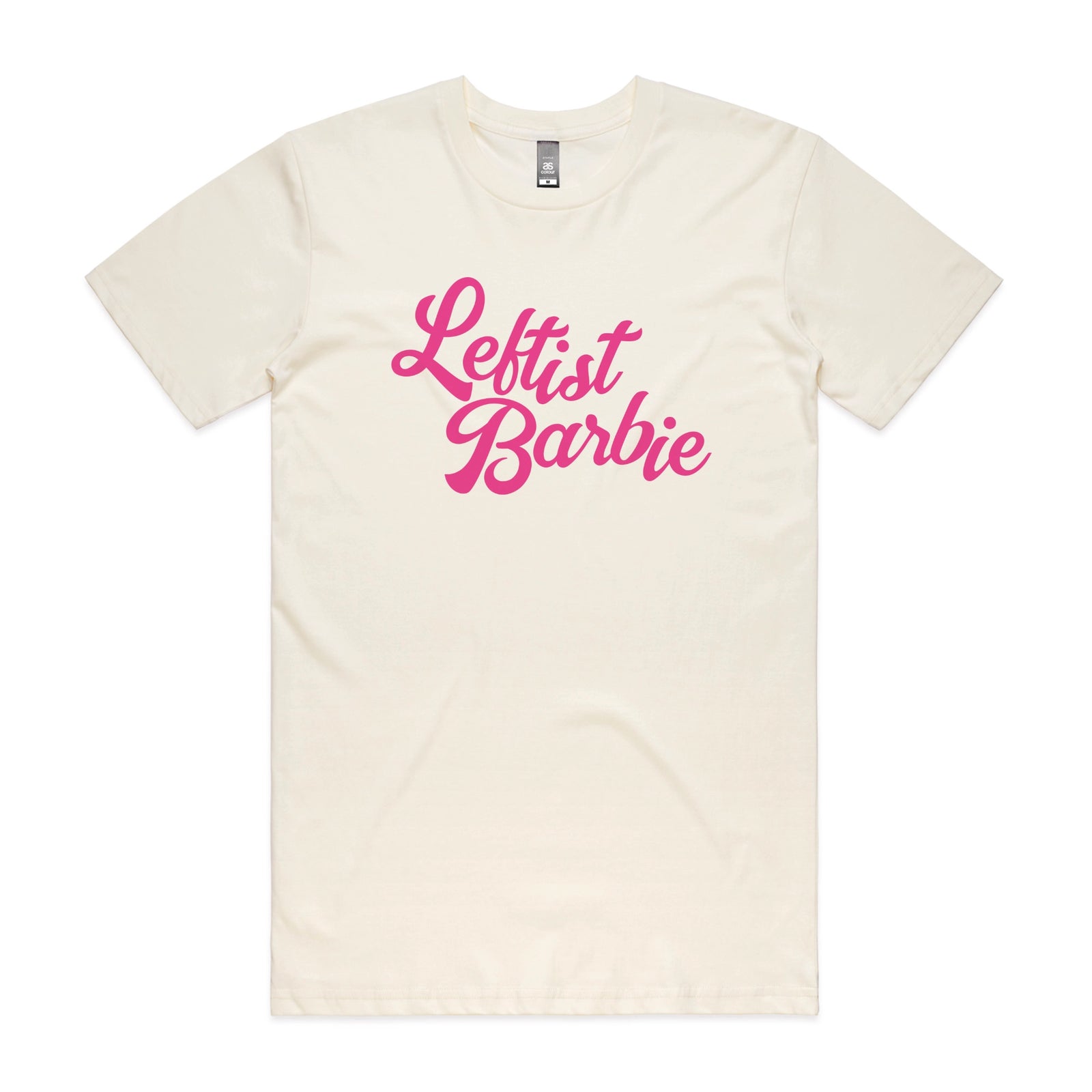 Ecru unisex t-shirt with Leftist Barbie graphic by Lonely Kids Club