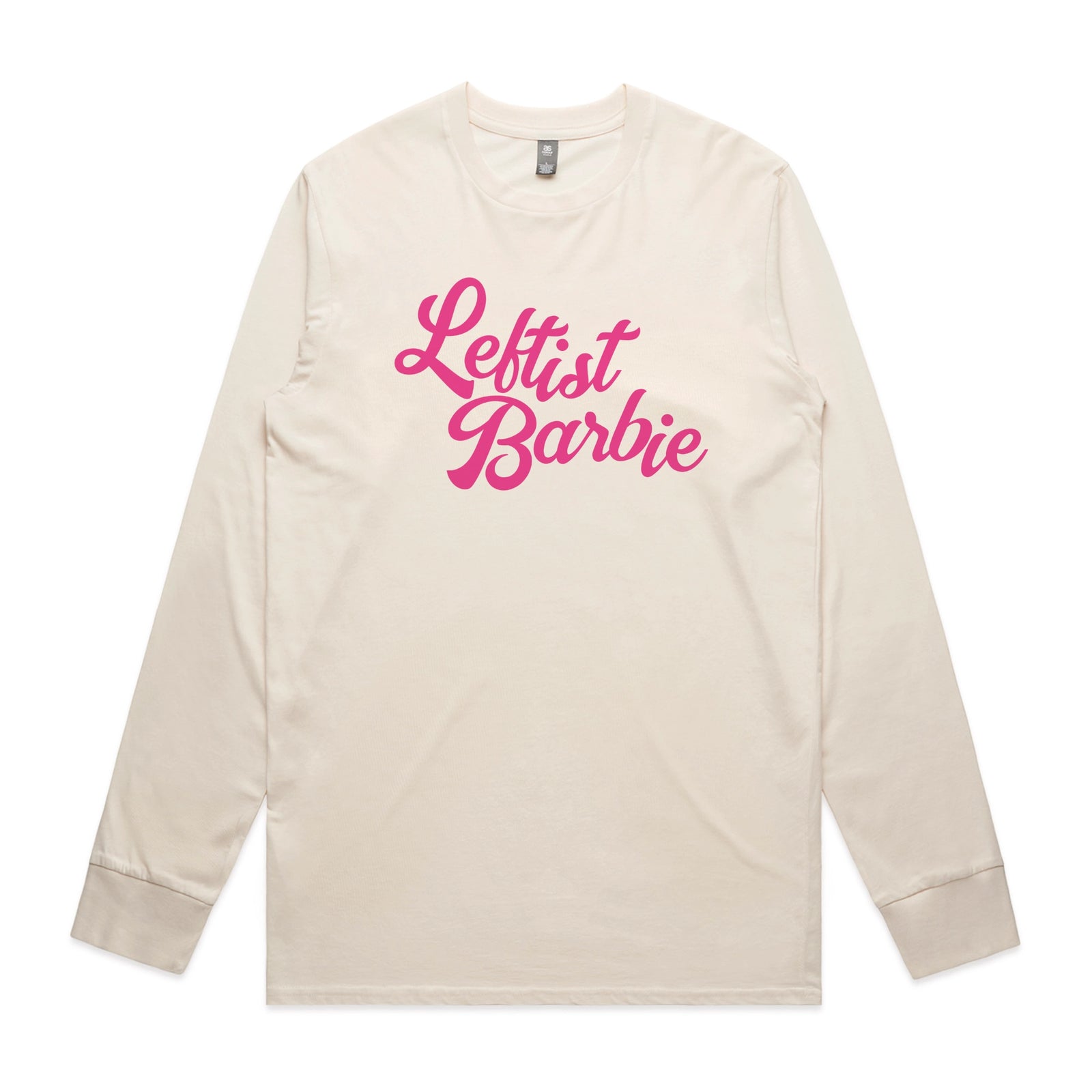 Ecru long sleeve t-shirt with Leftist Barbie graphic by Lonely Kids Club