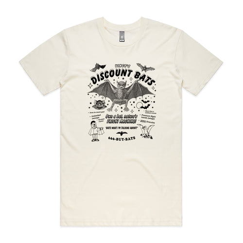 Discount Bats Tee by Lonely Kids Club. All clothing from our T-shirts to our shorts and hoodies are ethically made, and printed packed and shipped from Sydney.