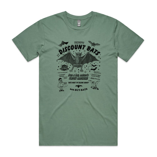 Discount Bats Tee by Lonely Kids Club. All clothing from our T-shirts to our shorts and hoodies are ethically made, and printed packed and shipped from Sydney.