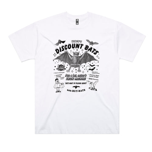 Discount Bats Tee by Lonely Kids Club. All clothing from our T-shirts to our shorts and hoodies are ethically made, and printed packed and shipped from Sydney.