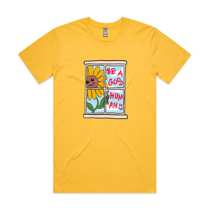 Be A Good Human Tee by Lonely Kids Club. All clothing from our T-shirts to our shorts and hoodies are ethically made, and printed packed and shipped from Sydney.
