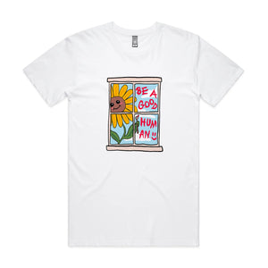 Be A Good Human Tee by Lonely Kids Club. All clothing from our T-shirts to our shorts and hoodies are ethically made, and printed packed and shipped from Sydney.