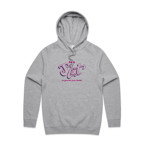 Be A Slut Hoodie by Lonely Kids Club. All clothing from our T-shirts to our shorts and hoodies are ethically made, and printed packed and shipped from Sydney.