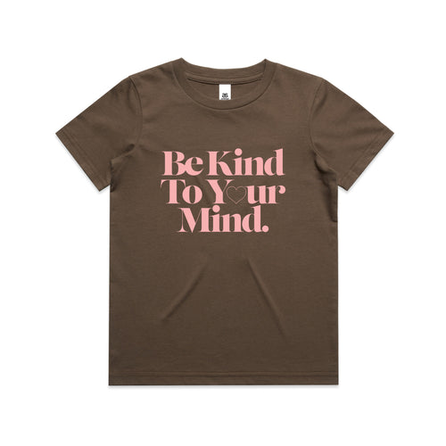 Be Kind To Your Mind Kids Tee by Lonely Kids Club. All clothing from our T-shirts to our shorts and hoodies are ethically made, and printed packed and shipped from Sydney.