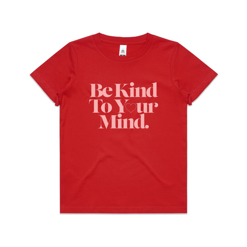 Be Kind To Your Mind Kids Tee by Lonely Kids Club. All clothing from our T-shirts to our shorts and hoodies are ethically made, and printed packed and shipped from Sydney.