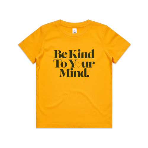 Be Kind To Your Mind Kids Tee by Lonely Kids Club. All clothing from our T-shirts to our shorts and hoodies are ethically made, and printed packed and shipped from Sydney.
