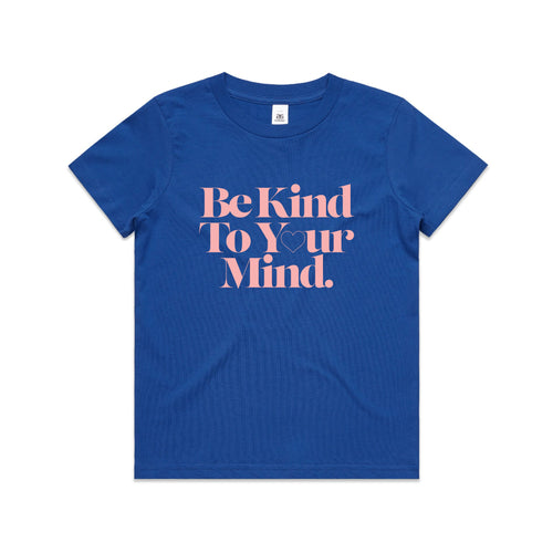 Be Kind To Your Mind Kids Tee by Lonely Kids Club. All clothing from our T-shirts to our shorts and hoodies are ethically made, and printed packed and shipped from Sydney.