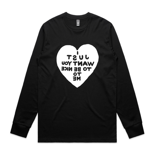 Be Nice To Me Tee by Lonely Kids Club. All clothing from our T-shirts to our shorts and hoodies are ethically made, and printed packed and shipped from Sydney.