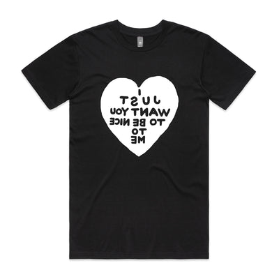 Be Nice To Me Tee by Lonely Kids Club. All clothing from our T-shirts to our shorts and hoodies are ethically made, and printed packed and shipped from Sydney.