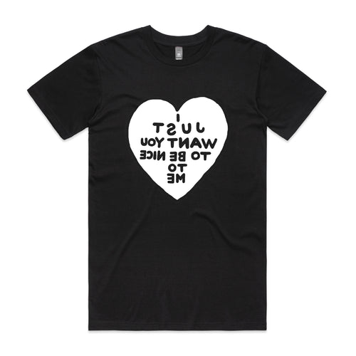 Be Nice To Me Tee by Lonely Kids Club. All clothing from our T-shirts to our shorts and hoodies are ethically made, and printed packed and shipped from Sydney.