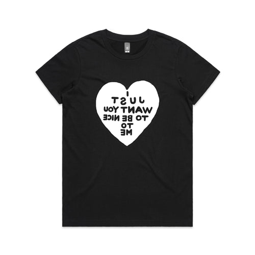 Be Nice To Me Tee by Lonely Kids Club. All clothing from our T-shirts to our shorts and hoodies are ethically made, and printed packed and shipped from Sydney.