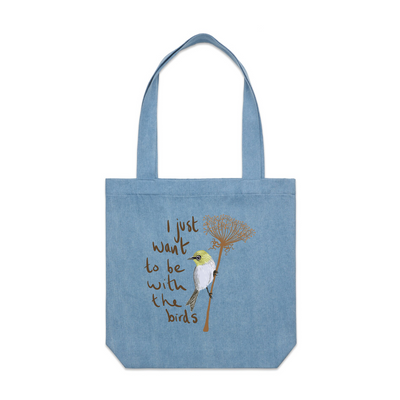 Be With The Birds Tote by Lonely Kids Club. All clothing from our T-shirts to our shorts and hoodies are ethically made, and printed packed and shipped from Sydney.