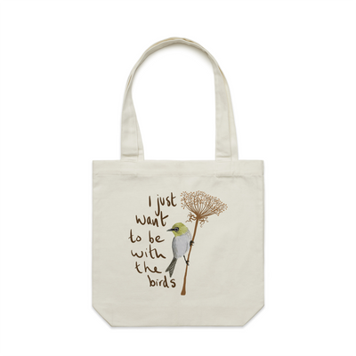 Be With The Birds Tote by Lonely Kids Club. All clothing from our T-shirts to our shorts and hoodies are ethically made, and printed packed and shipped from Sydney.