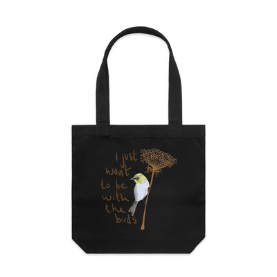 Be With The Birds Tote by Lonely Kids Club. All clothing from our T-shirts to our shorts and hoodies are ethically made, and printed packed and shipped from Sydney.