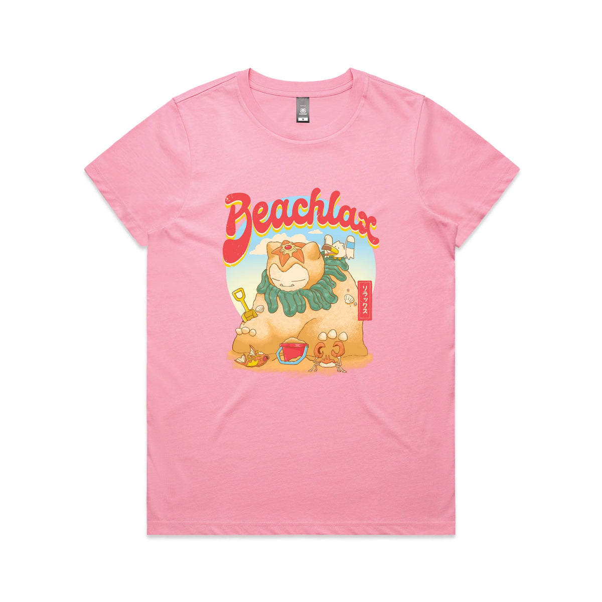 Bubblegum fitted womens t-shirt with Beachlax graphic by Lonely Kids Club