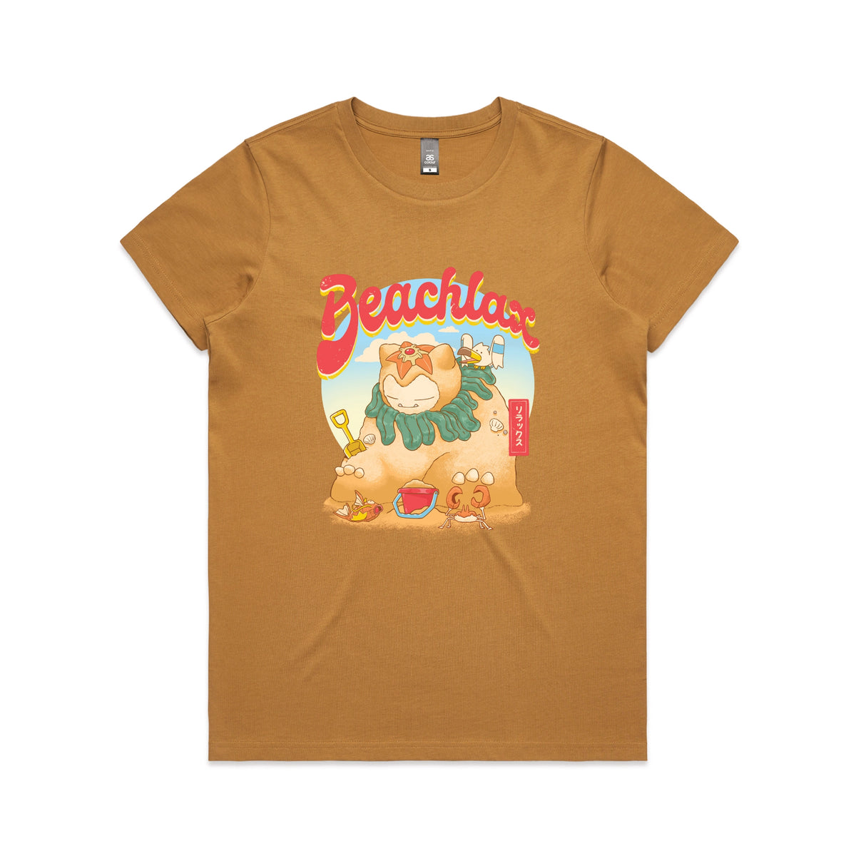 Camel fitted womens t-shirt with Beachlax graphic by Lonely Kids Club