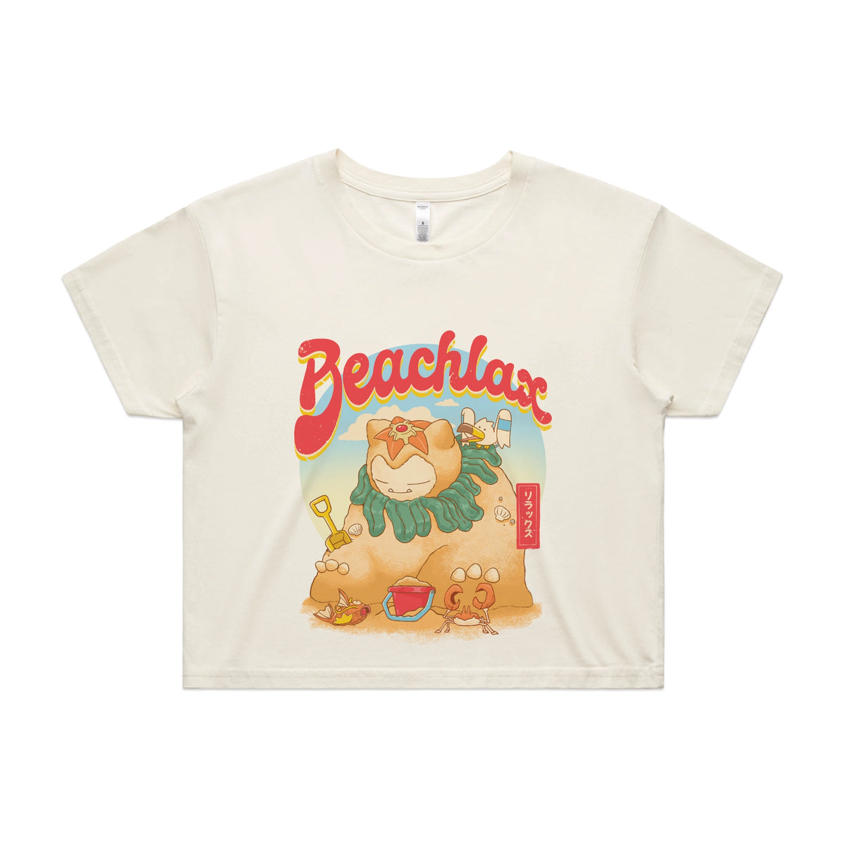 Ecru crop top with Beachlax graphic by Lonely Kids Club