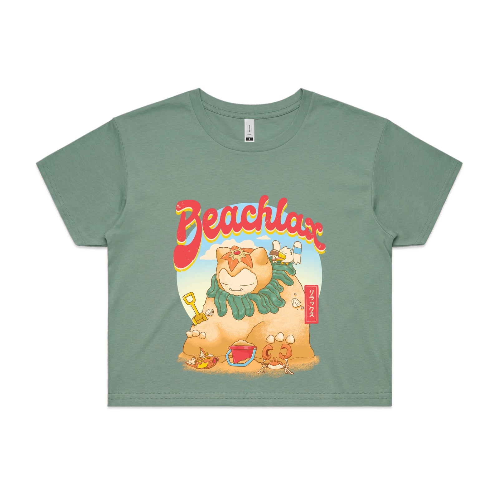 Sage crop top with Beachlax graphic by Lonely Kids Club