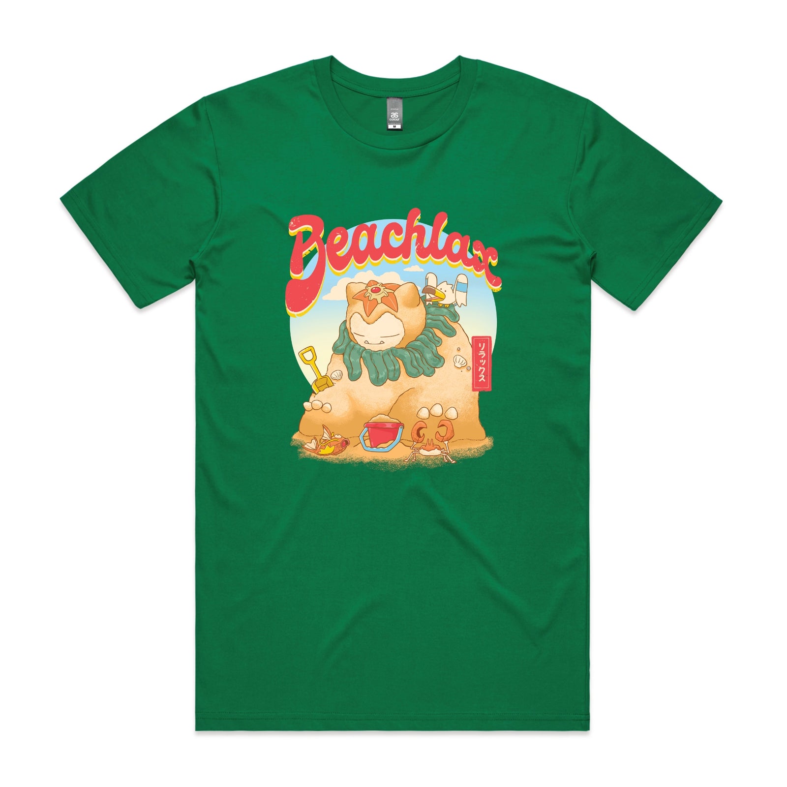 Green unisex t-shirt with Beachlax graphic by Lonely Kids Club