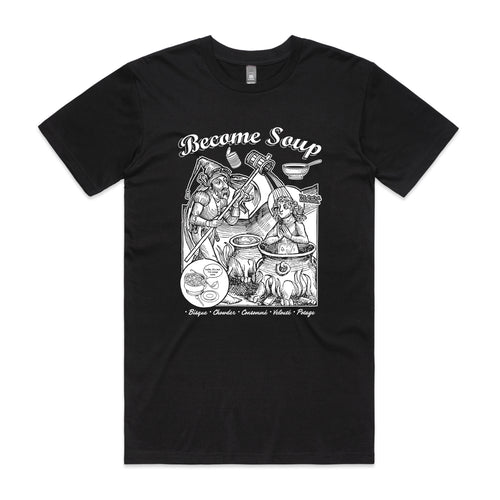 Become Soup Tee by Lonely Kids Club. All clothing from our T-shirts to our shorts and hoodies are ethically made, and printed packed and shipped from Sydney.