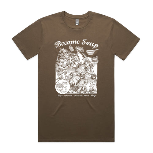 Become Soup Tee by Lonely Kids Club. All clothing from our T-shirts to our shorts and hoodies are ethically made, and printed packed and shipped from Sydney.