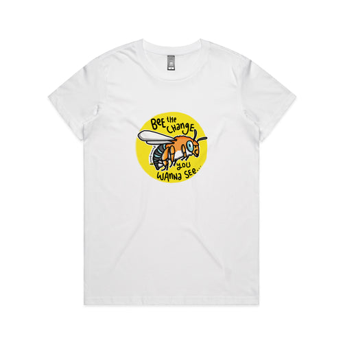 Bee The Change Tee by Lonely Kids Club. All clothing from our T-shirts to our shorts and hoodies are ethically made, and printed packed and shipped from Sydney.