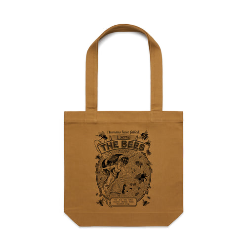 I Serve The Bees Tote by Lonely Kids Club. All clothing from our T-shirts to our shorts and hoodies are ethically made, and printed packed and shipped from Sydney.
