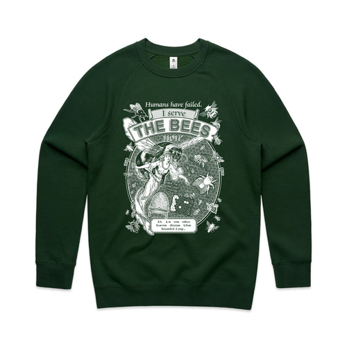 I Serve The Bees Jumper by Lonely Kids Club. All clothing from our T-shirts to our shorts and hoodies are ethically made, and printed packed and shipped from Sydney.