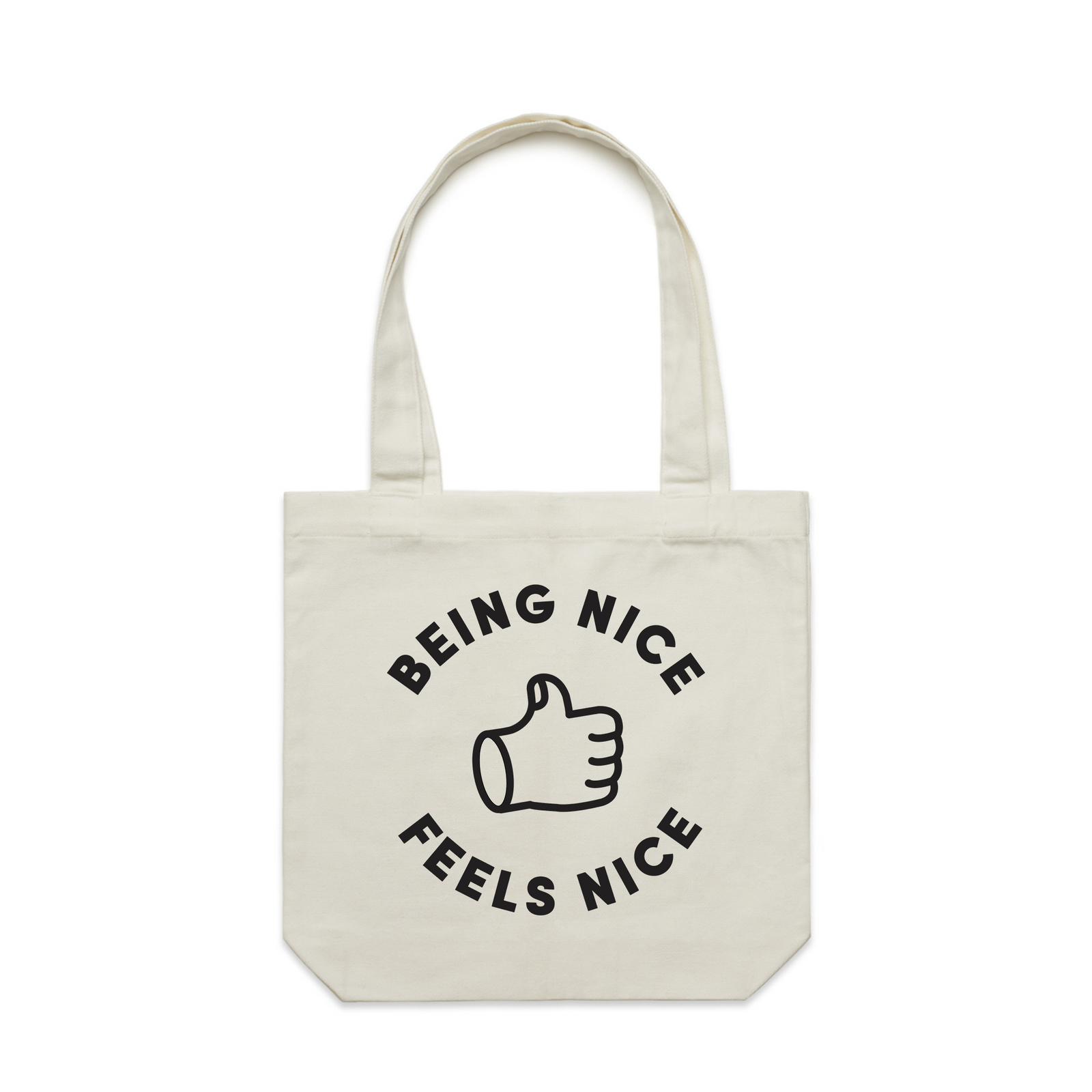 Being Nice Feels Nice Tote by Lonely Kids Club. All clothing from our T-shirts to our shorts and hoodies are ethically made, and printed packed and shipped from Sydney.