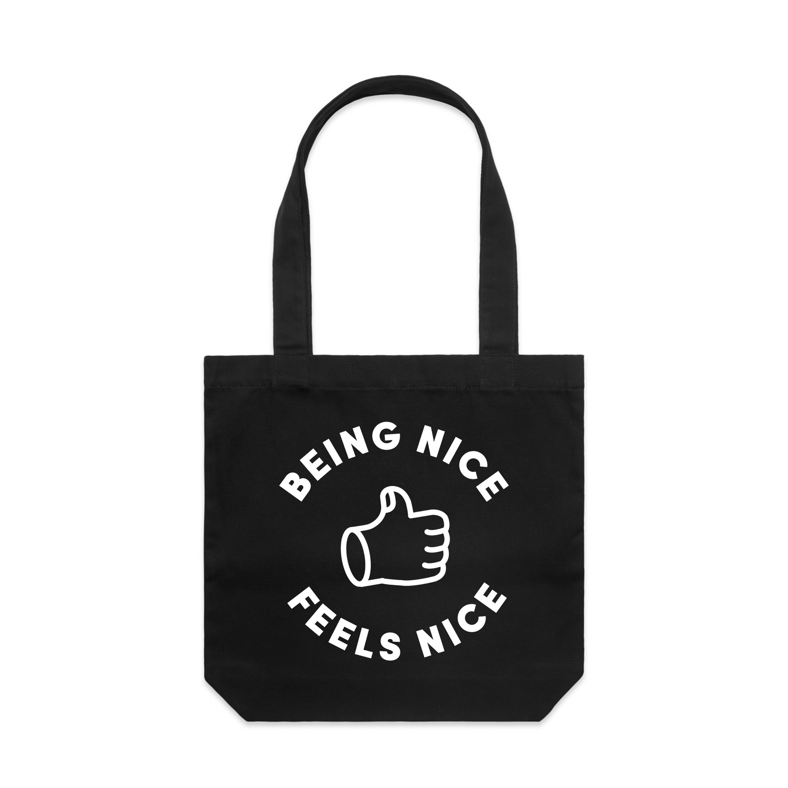 Being Nice Feels Nice Tote by Lonely Kids Club. All clothing from our T-shirts to our shorts and hoodies are ethically made, and printed packed and shipped from Sydney.