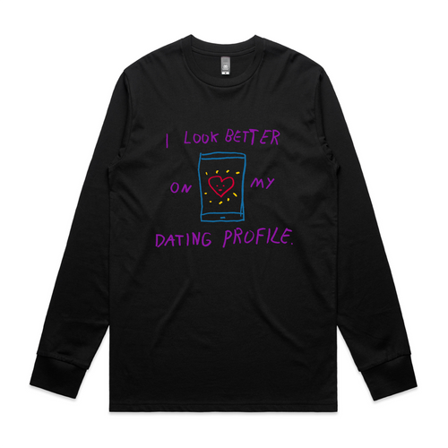 Better On My Dating Profile Tee by Lonely Kids Club. All clothing from our T-shirts to our shorts and hoodies are ethically made, and printed packed and shipped from Sydney.