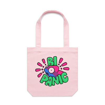 Bi Panic Tote by Lonely Kids Club. All clothing from our T-shirts to our shorts and hoodies are ethically made, and printed packed and shipped from Sydney.