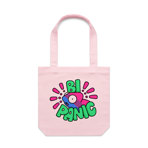 Bi Panic Tote by Lonely Kids Club. All clothing from our T-shirts to our shorts and hoodies are ethically made, and printed packed and shipped from Sydney.