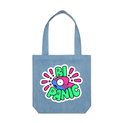 Bi Panic Tote by Lonely Kids Club. All clothing from our T-shirts to our shorts and hoodies are ethically made, and printed packed and shipped from Sydney.