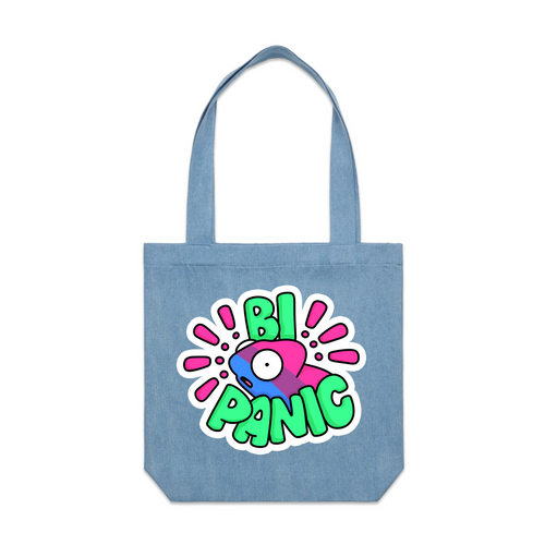 Bi Panic Tote by Lonely Kids Club. All clothing from our T-shirts to our shorts and hoodies are ethically made, and printed packed and shipped from Sydney.
