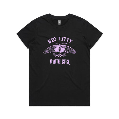 Big Titty Moth Girl Tee by Lonely Kids Club. All clothing from our T-shirts to our shorts and hoodies are ethically made, and printed packed and shipped from Sydney.